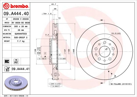 Stabdžių diskas BREMBO 09.A444.41