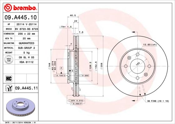 Stabdžių diskas BREMBO 09.A445.11