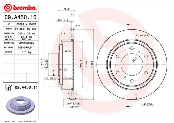 Stabdžių diskas BREMBO 09.A450.11