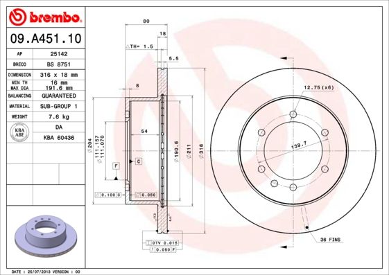 Гальмівний диск BREMBO 09.A451.10