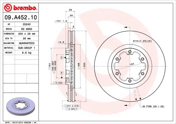 Stabdžių diskas BREMBO 09.A452.10