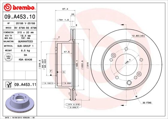 Stabdžių diskas BREMBO 09.A453.11