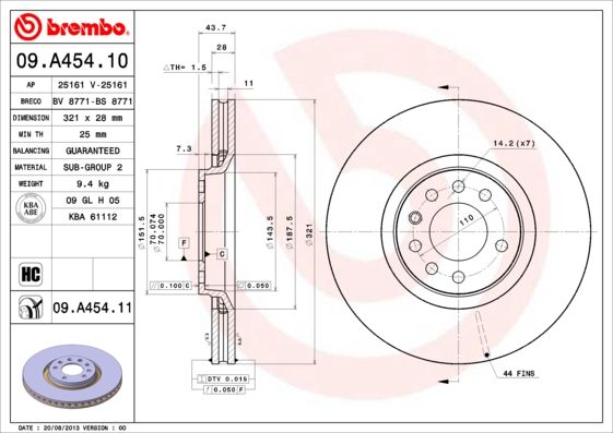 Stabdžių diskas BREMBO 09.A454.11