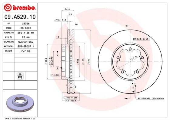 Stabdžių diskas BREMBO 09.A529.10