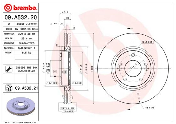 Stabdžių diskas BREMBO 09.A532.21