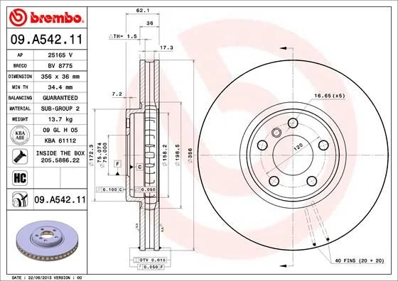 Stabdžių diskas BREMBO 09.A542.11