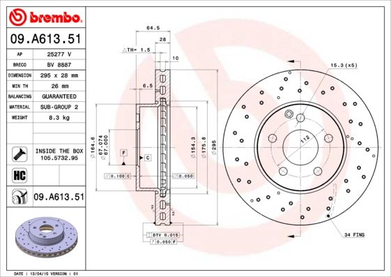 Гальмівний диск BREMBO 09.A613.51