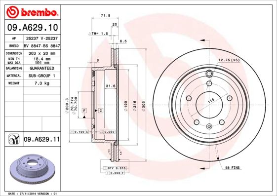 Stabdžių diskas BREMBO 09.A629.11