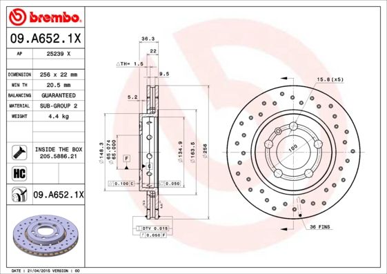 Brake Disc BREMBO 09.A652.1X