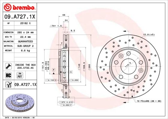 Brake Disc BREMBO 09.A727.1X