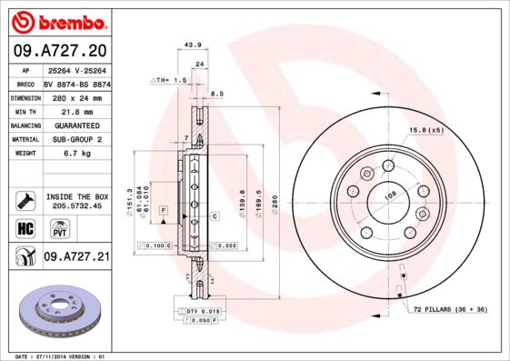 Brake Disc BREMBO 09.A727.21