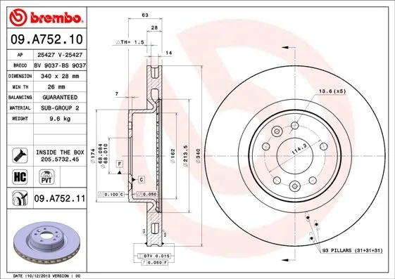 Stabdžių diskas BREMBO 09.A752.11