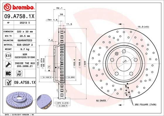 Stabdžių diskas BREMBO 09.A758.1X