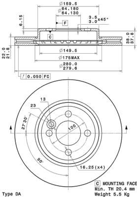 Stabdžių diskas BREMBO 09.A761.11