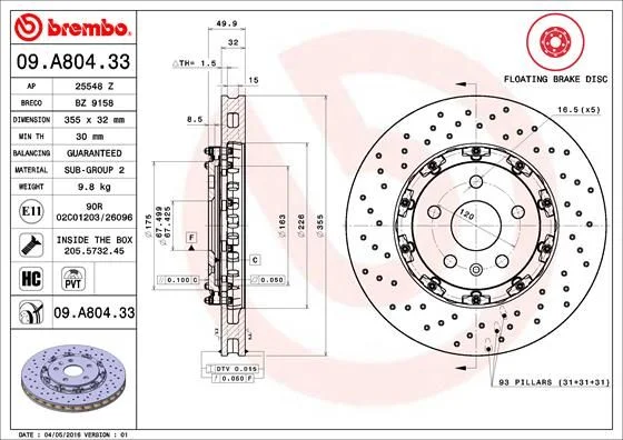 Гальмівний диск BREMBO 09.A804.33