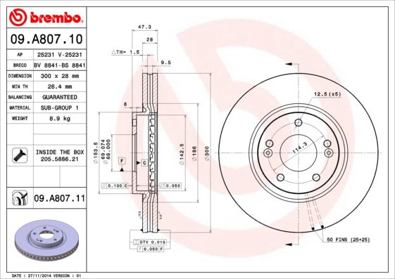 Stabdžių diskas BREMBO 09.A807.11