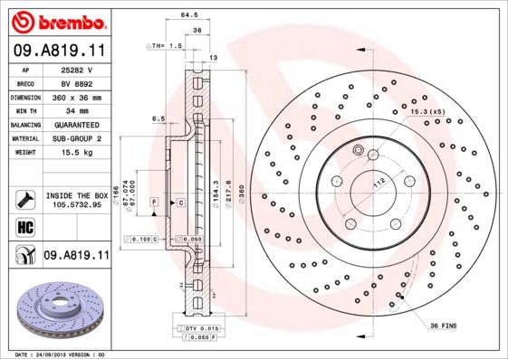 Stabdžių diskas BREMBO 09.A819.11