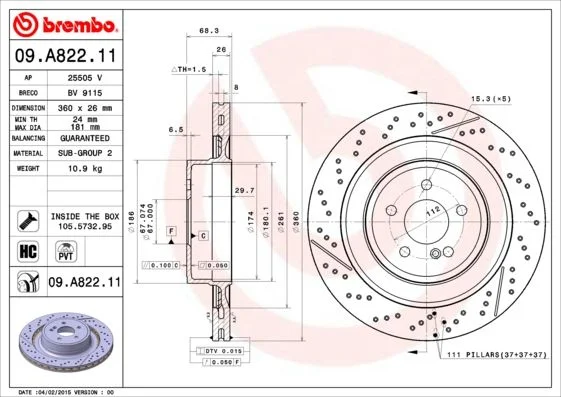 Гальмівний диск BREMBO 09.A822.11