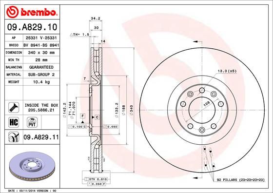 Гальмівний диск BREMBO 09.A829.11