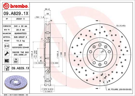 Гальмівний диск BREMBO 09.A829.1X