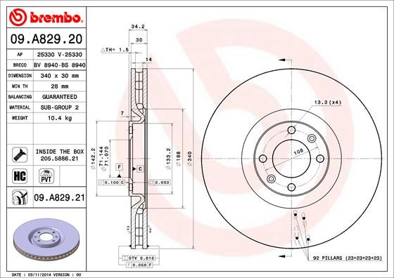 Гальмівний диск BREMBO 09.A829.21