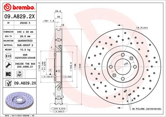 Stabdžių diskas BREMBO 09.A829.2X