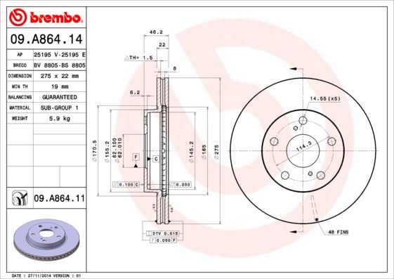 Гальмівний диск BREMBO 09.A864.11