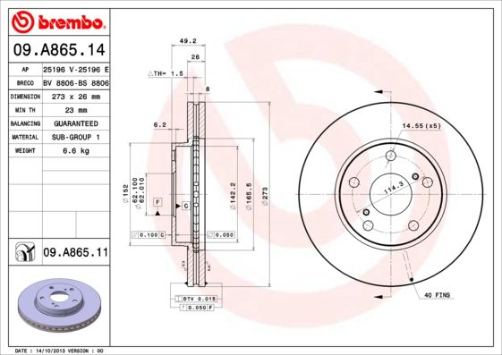 Гальмівний диск BREMBO 09.A865.11