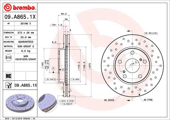 Stabdžių diskas BREMBO 09.A865.1X