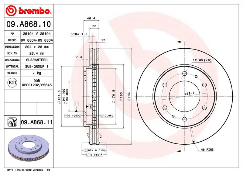Гальмівний диск BREMBO 09.A868.11