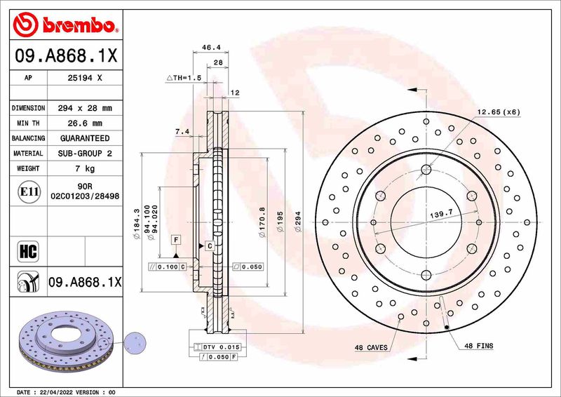 Гальмівний диск BREMBO 09.A868.1X