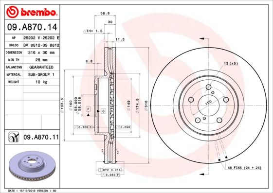 Stabdžių diskas BREMBO 09.A870.11