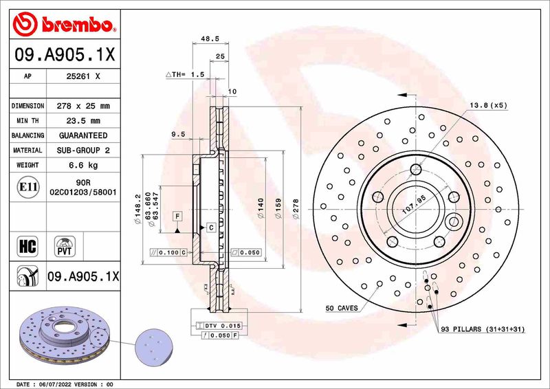 Гальмівний диск BREMBO 09.A905.1X