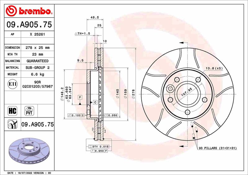 Гальмівний диск BREMBO 09.A905.75