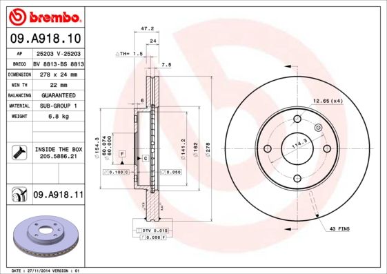 Brake Disc BREMBO 09.A918.11