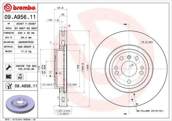 Stabdžių diskas BREMBO 09.A956.11