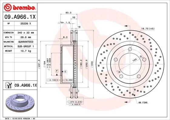 Гальмівний диск BREMBO 09.A966.1X