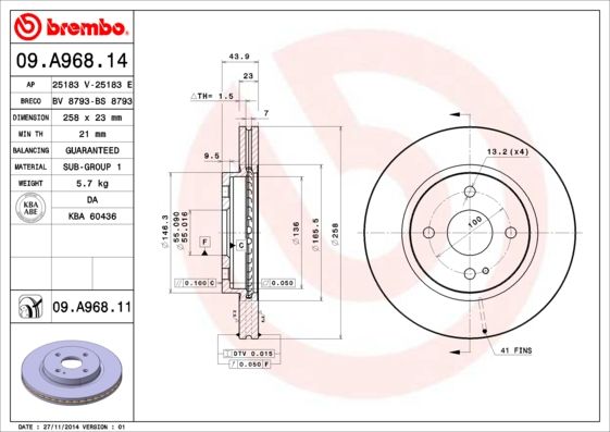 Stabdžių diskas BREMBO 09.A968.11