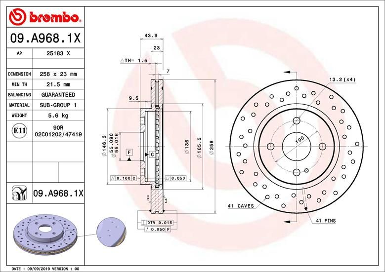 Stabdžių diskas BREMBO 09.A968.1X