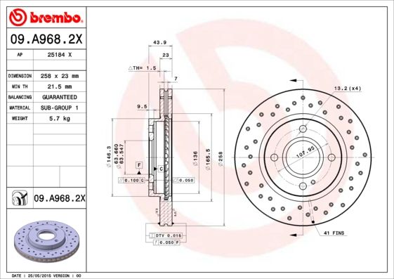 Stabdžių diskas BREMBO 09.A968.2X