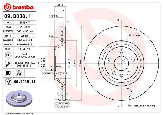 Гальмівний диск BREMBO 09.B038.11