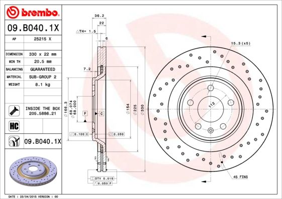 Brake Disc BREMBO 09.B040.1X