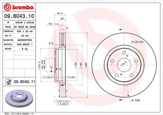 Stabdžių diskas BREMBO 09.B043.11