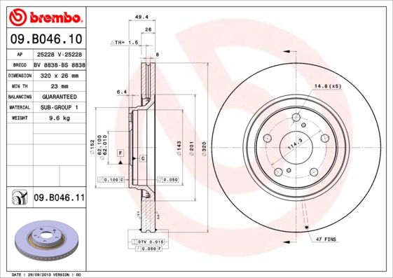 Stabdžių diskas BREMBO 09.B046.11