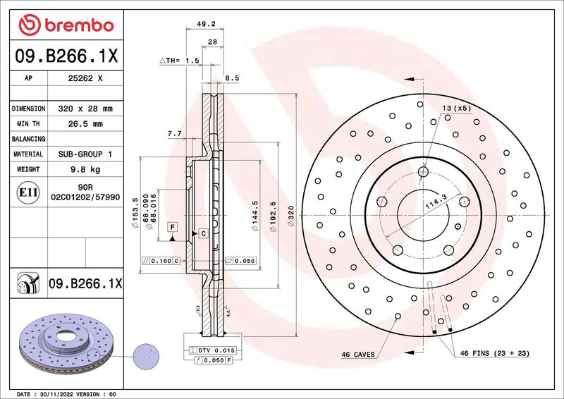 Brake Disc BREMBO 09.B266.1X