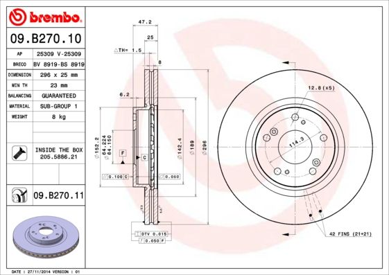 Stabdžių diskas BREMBO 09.B270.11