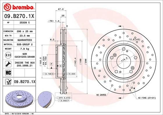 Stabdžių diskas BREMBO 09.B270.1X