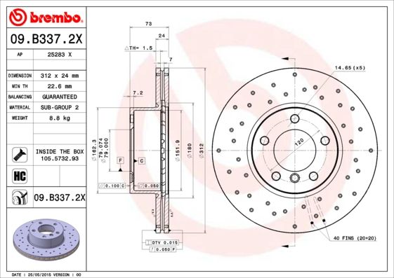 Гальмівний диск BREMBO 09.B337.2X