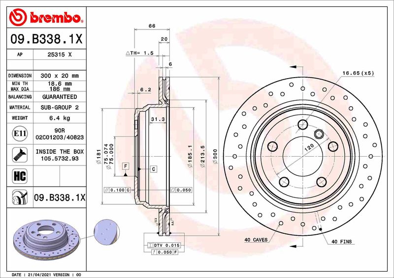 Гальмівний диск BREMBO 09.B338.1X