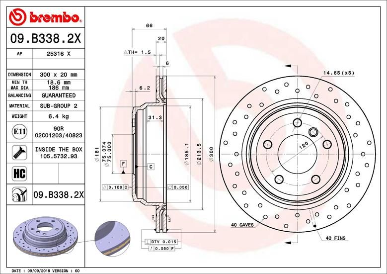 Гальмівний диск BREMBO 09.B338.2X